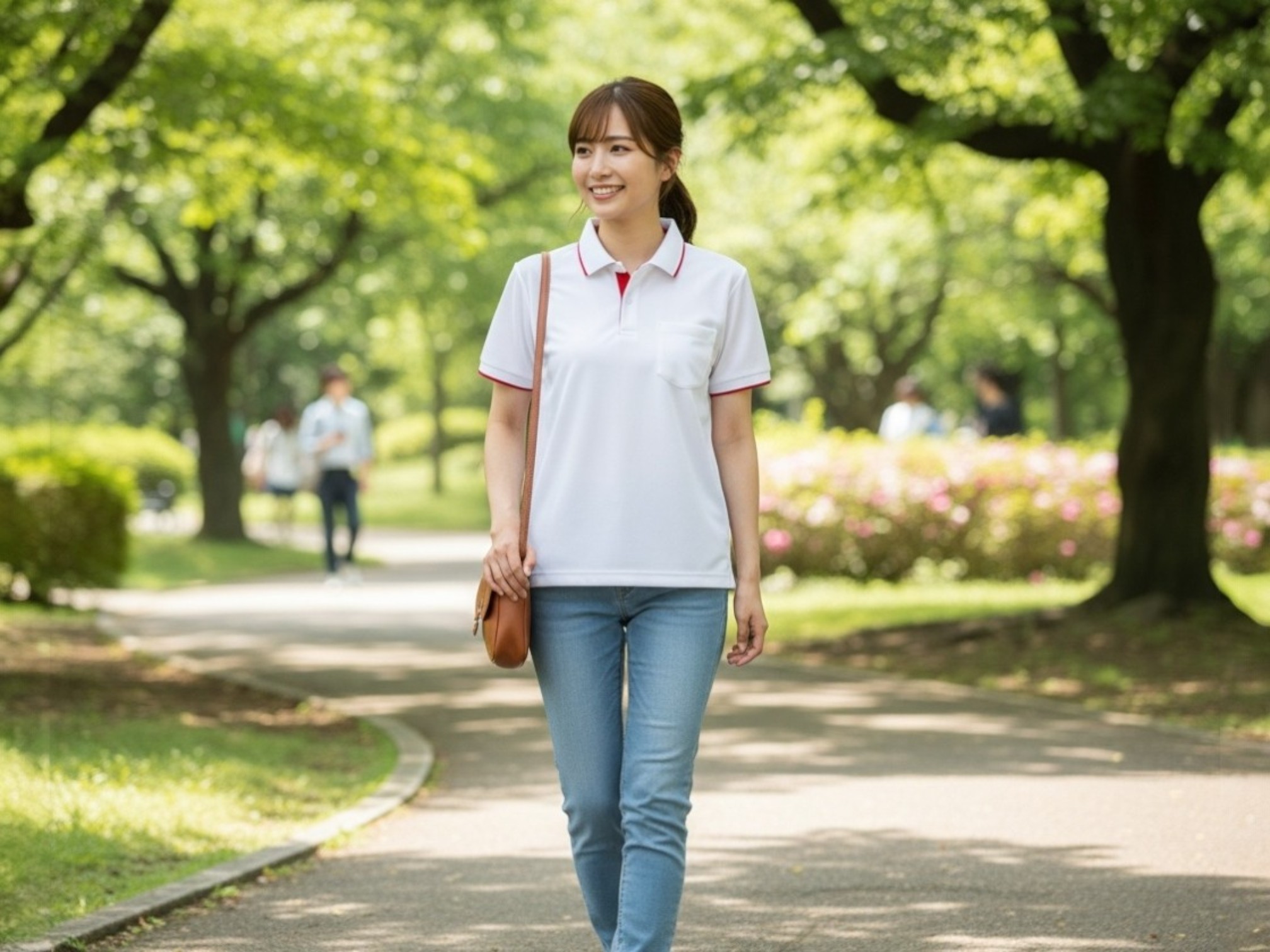 4.4オンスドライレイヤードボタンダウンポロシャツ（ポケット付）（着用例）