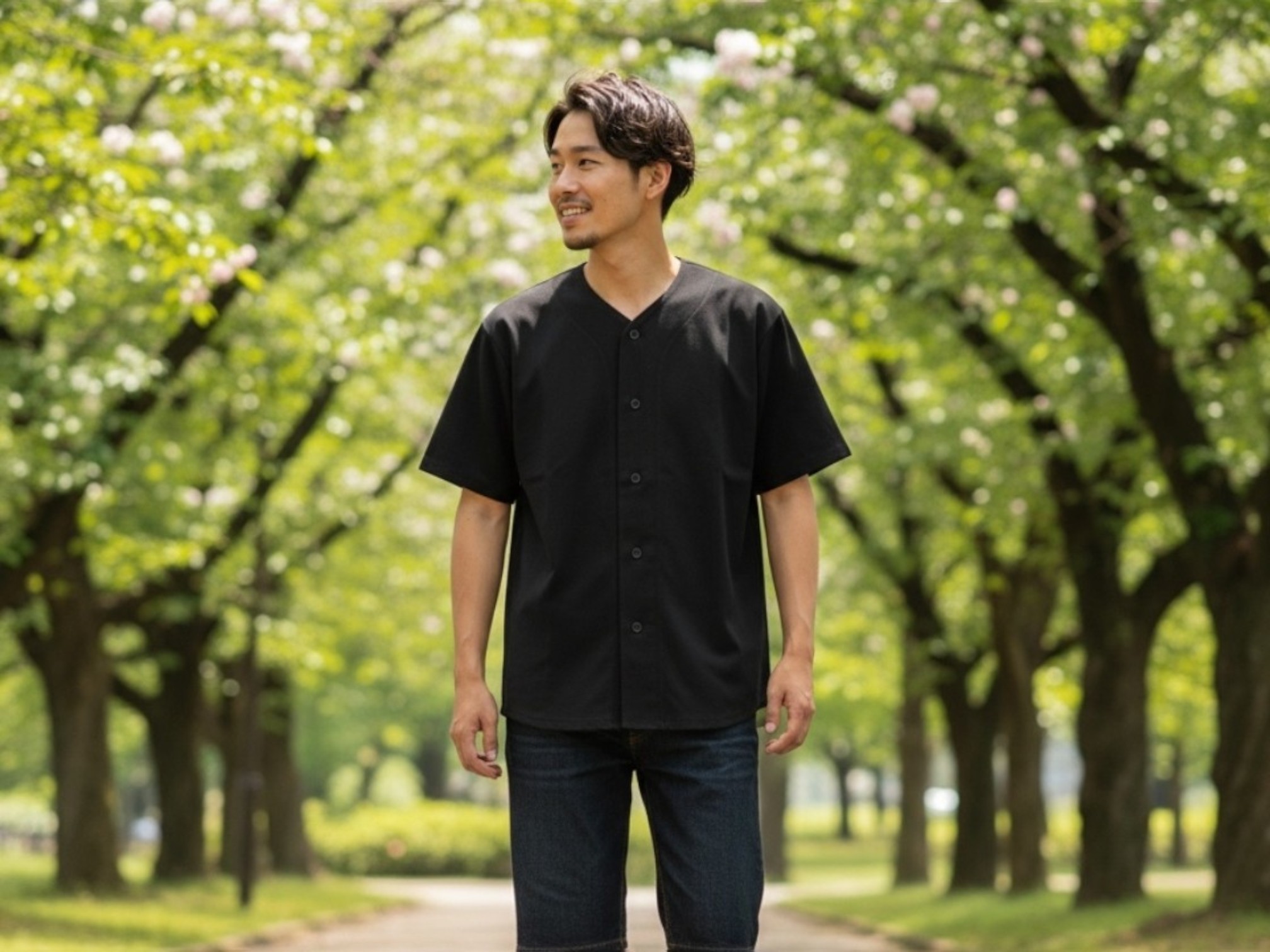 8.5オンス コットン ジャージー ベースボールシャツ（着用例）